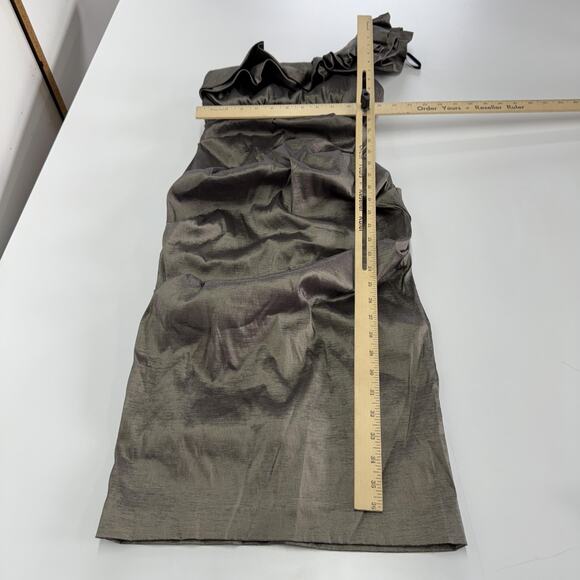 Xscape Dress Women 4 Brown Gray One Shoulder Ruffle Cocktail Party Ruched Formal - Picture 7 of 7